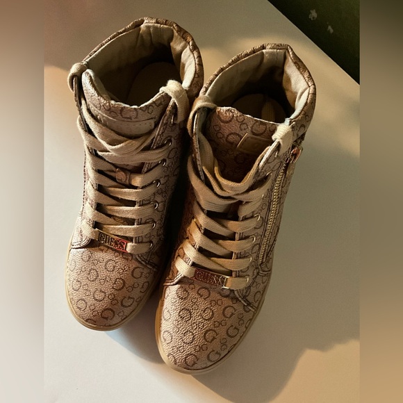 Guess, Fiora, high top, wedge sneaker, beige, brown size 7M - Picture 6 of 7